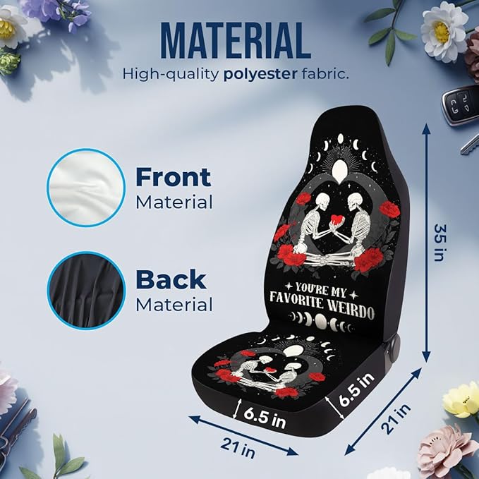 GENANY Skeleton Couple Car Seat Covers Set of 2, Breathable Front Seat Covers for Truck Sedan SUV, Couple Car Accessories, Favorite Weirdo Gift for Women Men
