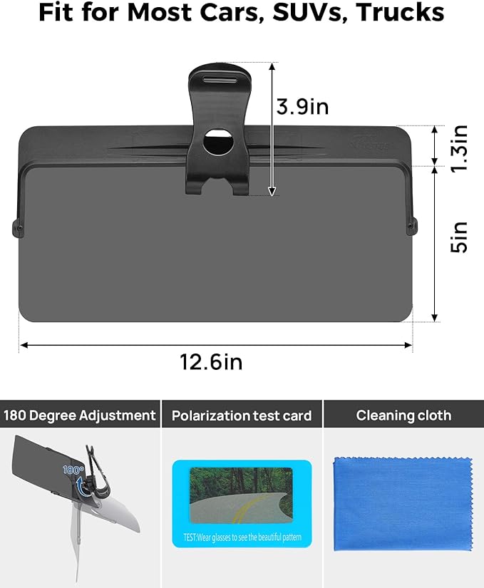 JOYTUTUS Sun Visor Extender for Car, Universal Anti-Glare Polarized Sun Visor Easy to Install, UV400 Visor Extension Protect from Glare/UV Ray/Stray Light, Safe Driving for Car