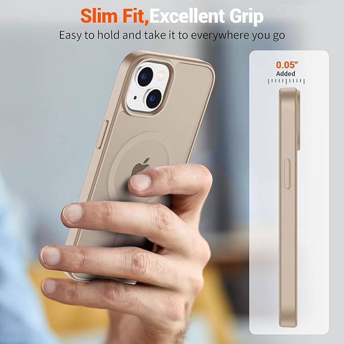 SUPFINE Magnetic for iPhone 15 Plus Case & iPhone 14 Plus Case(Compatible with MagSafe)(Military Grade Drop Protection) Translucent Shockproof Phone Cover,Desert Gold
