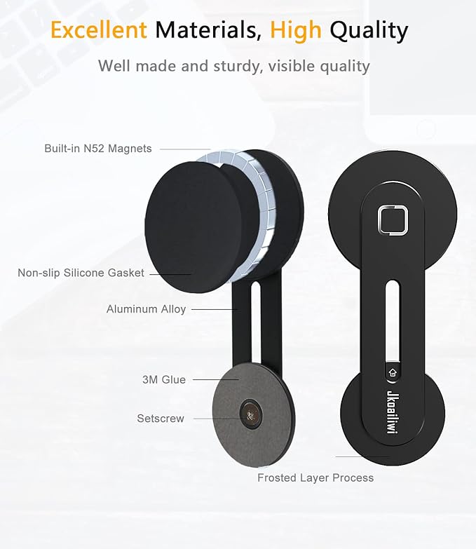 Magnetic Laptop Phone Holder Mount for Dual Screen, 180° Adjustable Edge Computer Phone Holder for Monitor's Top and Side, Extended Laptop Stand Accessories for iPhone 12-17 All Phones