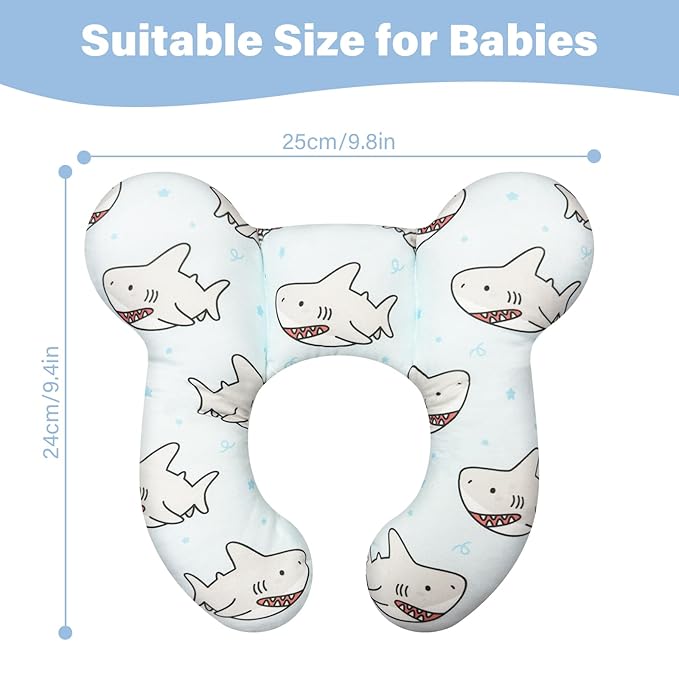 Baby Neck Pillows - Upgraded Toddler Travel Cushion for Toddler Head and Neck, Infant Neck Pillow for Car Plane Stroller Pushchair - Shark A