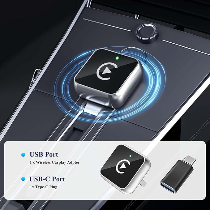 2025 Upgraded Wireless CarPlay Adapter for iPhone＆Android, Mini Wired to Wireless Adapter for CarPlay ＆Android Auto, Plug and Play, Stable Connection & No Latency