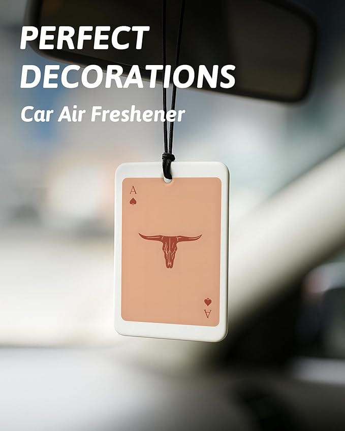 Boho Orange Western Car Air Freshener 4 Pcs, Preppy Cowgirl Cow Skull Cactus Ace Card Hanging Air Freshener for Cars Closet Drawer Books, Cute Western Car Accessories Mirror Decor for Women