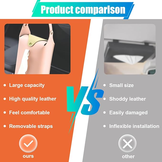 Car Tissue Holder, Large Car Headrest Hanging Tissue Box Cover, PU Leather Auto Napkin Holder, Universal Vehicle Backseat Paper Organizer for Cars Sun Visor (Pink)