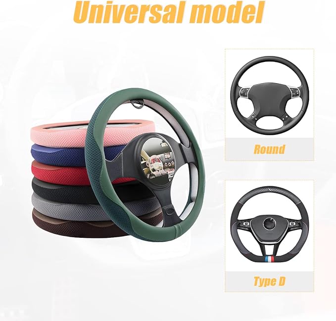 Car Steering Wheel Cover, Microfiber Breathable Ice Silk Leather Steering Wheel Cover Soft Anti-Slip Safety, 15inch Four Season Universal Fits for Most Truck,SUV,Cars (Gray)