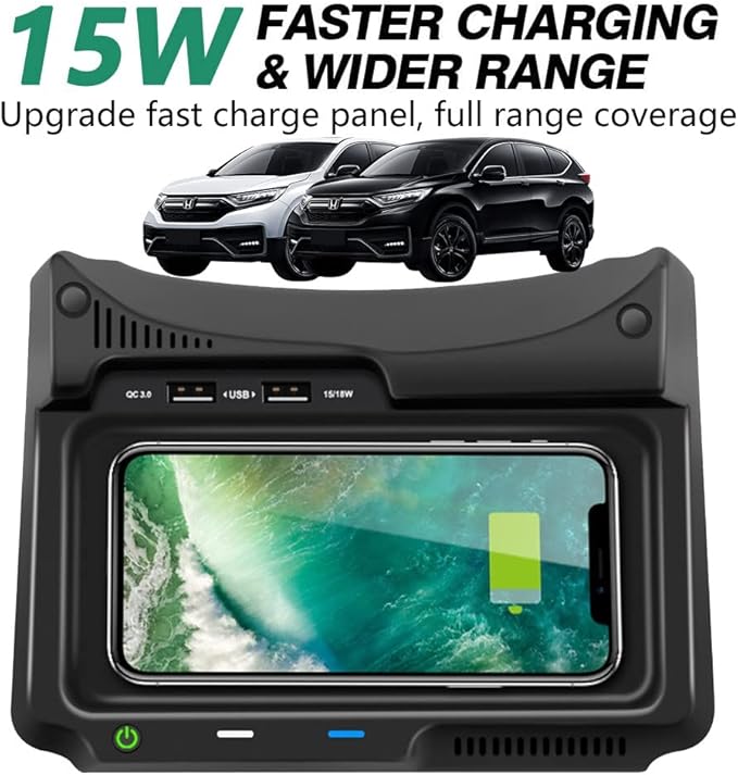 Wireless Car Charger for Honda CR-V/CRV Hybrid 2017 2018 2019, 15W Qi Fast Charging Phone Charger Pad for iPhone Galaxy, Center Console Accessory for 5th Gen CRV, Gift for Honda CR-V Owners