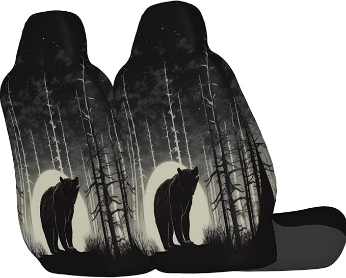 Delerain Car Seat Covers Set 2Pcs, Vintage Bear Animal Universal Front Car Seats Vehicle Enterior Protector Suitable Fits Most Car Auto SUV Sedan Truck