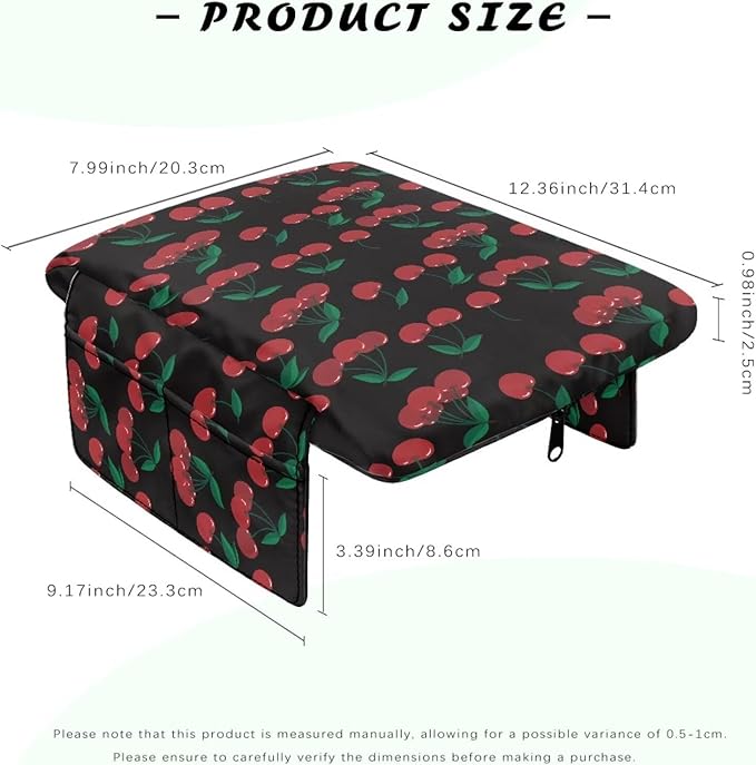 Wanyint Cherry Black Car Center Console Cover Universal Armrest Box Protector Scratch Resistant Wear-Resistant Arm Rest Cover Pad with Pockets Storage Bag Vehicle Accessories