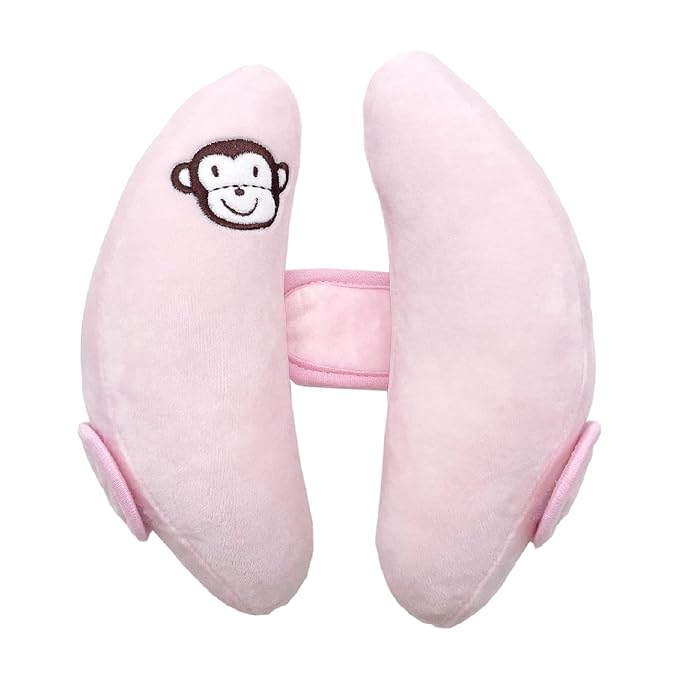 Adjustable Head Neck Pillow for Infant Car Seat, Portable Baby Travel Pillow for Stroller, Banana Shape Headrest Support Pillow, Comfortble Toddler Neck Pillow for Pushchair,Swing, Light Pink