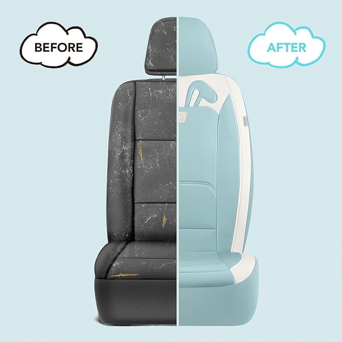 PIC AUTO Car Seat Covers, Cute Rabbit Premium Blue Leather Seat Covers, Universal Fit Front Seat Covers for Cars, Trucks, SUVs, Soft & Wear-Resistant Auto Interior Protection with Airbag-Compatible