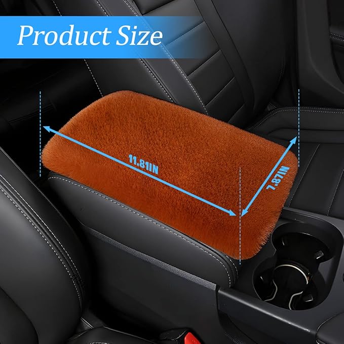 Fluffy Car Armrest Cover, Universal Car Center Console Pad, Car Armrest Seat Box Cover Decor Accessories For Women Men, Armrest Seat Box Cover Protector For Most Vehicle, SUV, Truck, Car (Brown)