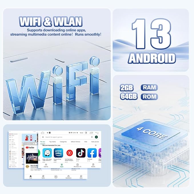 Android 13 [2GB+64GB] Car Stereo for Dodge RAM 1500/2500/3500 2002-2005，Car Radio with Touchscreen Support Wireless Carplay/Android Auto/Mirror Link/WiFi/Bluetooth/SWC/Backup Camera