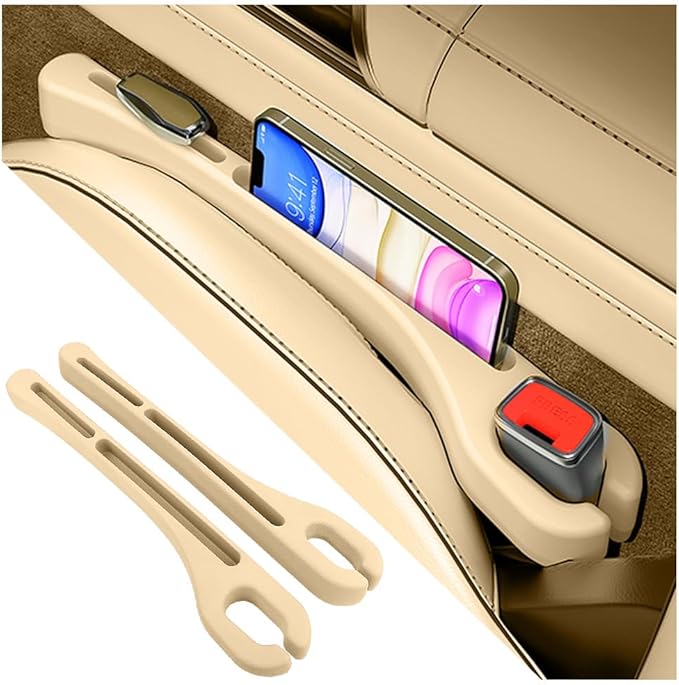 Stacool [2026 Upgrade] 2PCS Car Seat Gap Filler with Phone Holder,Multi-Function Car Side Seat Gap Filler for Prevent Items Falling,Universal Car Seat Organizer Car Accessories (Beige)