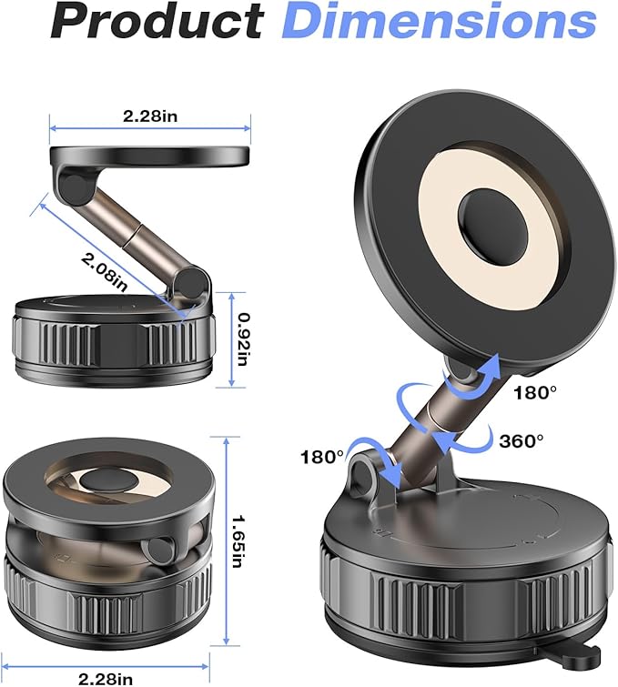 Vooii Phone Holders for Your Car for Magsafe (130+LB Strongest Ever Suction & 3000gf Magnetic) 360° Adjustable Vacuum Car Phone Mount, Car Phone Holder for iPhone 17 Pro Max 16 15 14 13 12 Air Plus