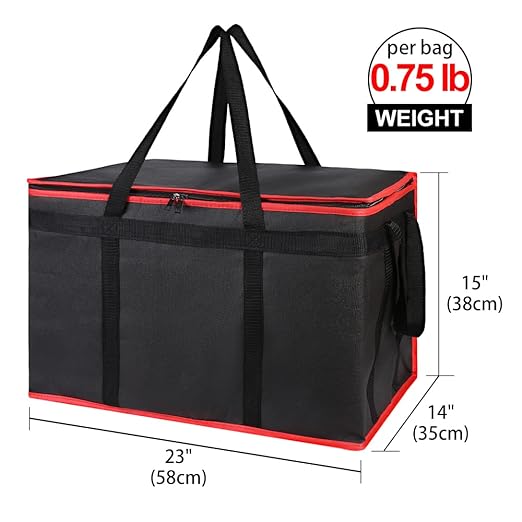 Insulated Food Delivery Bag with Hard Bottom - Extra Stable and Durable Catering Bag, 3XL Thermal Cooler Tote for Hot and Cold Food Transport - Ideal for High-Volume and Restaurant Deliveries