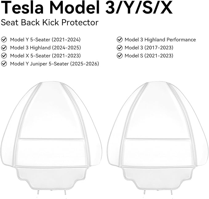 2 Pack Leather Seat Back Protector Custom for Tesla Model Y/3 Model S/X Accessories(Includes 2025 2026 Model Y & 2024-2026 Model 3 Highland), Seat Back Kick Protectors