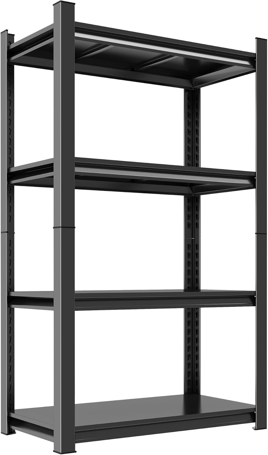 59"H Garage Shelving Heavy Duty Rack, 2400 LBS Extra Large Capacity 4 Tier Adjustable Storage Shelves, Metal Industrial Shelf Units for Garage, Basement and Warehouse, 59"H×27.6"W×13.8"D, Black