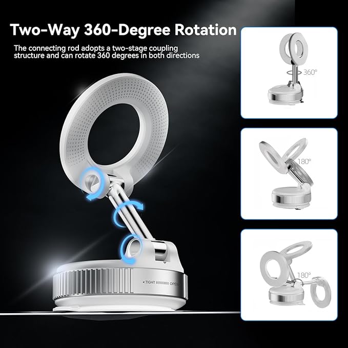 Vacuum Suction Magnetic Phone Holder, Strong Suction Magnetic Car Phone Holder Mount Foldable Phone Stand for iPhone16/15/14/13/12, Mirror/Glass/Screen(Not Charge Phone)