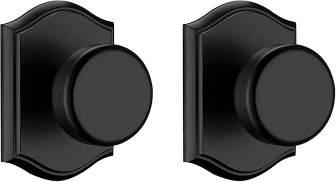 Interior Pismo Doorknobs for Closet, Black Door Knobs with Camelot Trim, Heavy Duty Dummy Door Handle