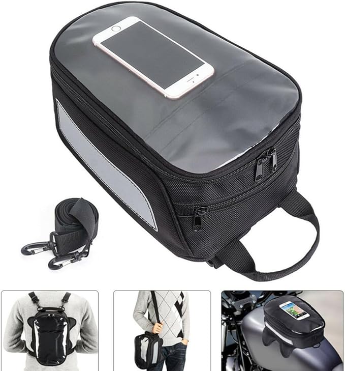 PRETYZOOM Motorcycle Magnetic Tank Bag Waterproof Storage Carrier Bag for Motorbike Cycling with Tool Compartment Compatible with Magnetic Tank Surfaces