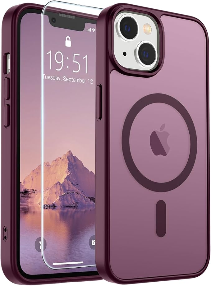 SUPFINE Magnetic for iPhone 15 Plus Case & iPhone 14 Plus Case(Compatible with MagSafe)(Military Grade Drop Protection) Slim Translucent Shockproof Phone Case,Wine Red