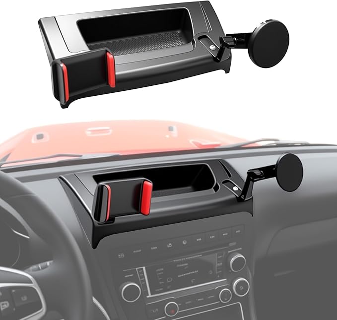 Magnetic Dash Phone Mount for 2011-2017 Jeep Wrangler JK JKU Accessories, Multi-Mount Phone Holder with Extension Arm Metal Rod, Dashboard Storage Tray with Extra Clip Bracket (Not for JL JLU)