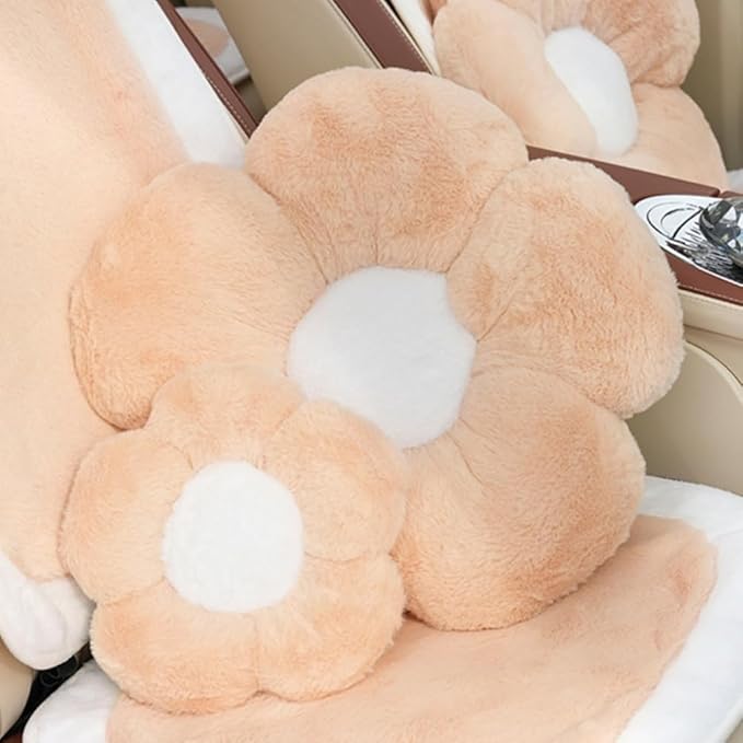 4 Pack Plush Flower Car Headrest Pillow and Lumbar Support Pillow Soft Comfortable Car Headrest Pillow Cute Car Accessories for Car Driving Cute Neck Pillows for Driving Car Decor