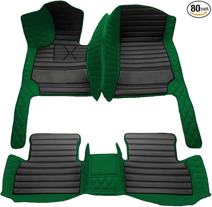 TREGOO All Weather Car Mats Custom Fit Non Slip Floor Mats for 1998-2025 Cars Personalized Leather Protection Pads Suitable for Men Women (Edge Green, Middle Black Horizontal bar)