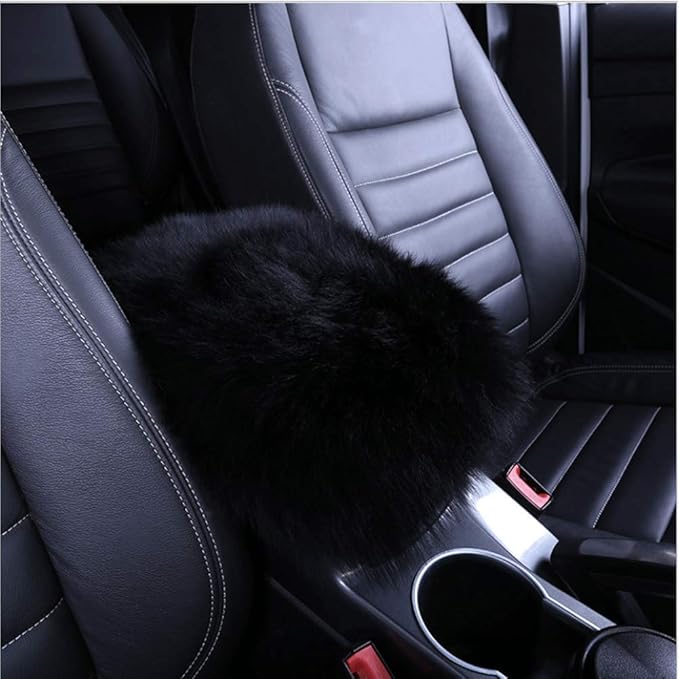 Auto Center Console Cover,EGBANG Console Cover Armrest Pads, Warm Winter Sheepskin Wool Car Armrest Seat Box Pad Cushion Protector Universal Fit (Black)