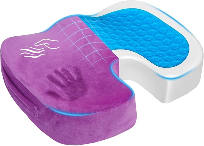 Season Guard Tailbone Pain Relief Office Chair Seat Cushion, Memory Foam Gel Seat Cushion for Sciatica Pain Relief with Washable Cover, Butt Cushion for Long Sitting, Velvet, Purple