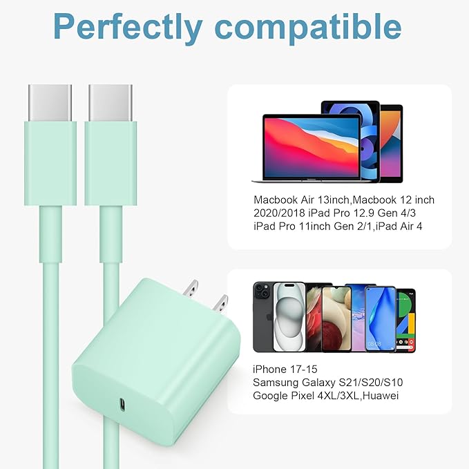 iPhone Charger Fast Charging 10FT iPhones 17 16 15 Charger 3 Pack Type C Chargers USB C Charger Compatible with iPhone Air 17/17 Plus/17 Pro/17 Pro Max/16/16 Plus/16 Pro/16 Pro Max(Green)