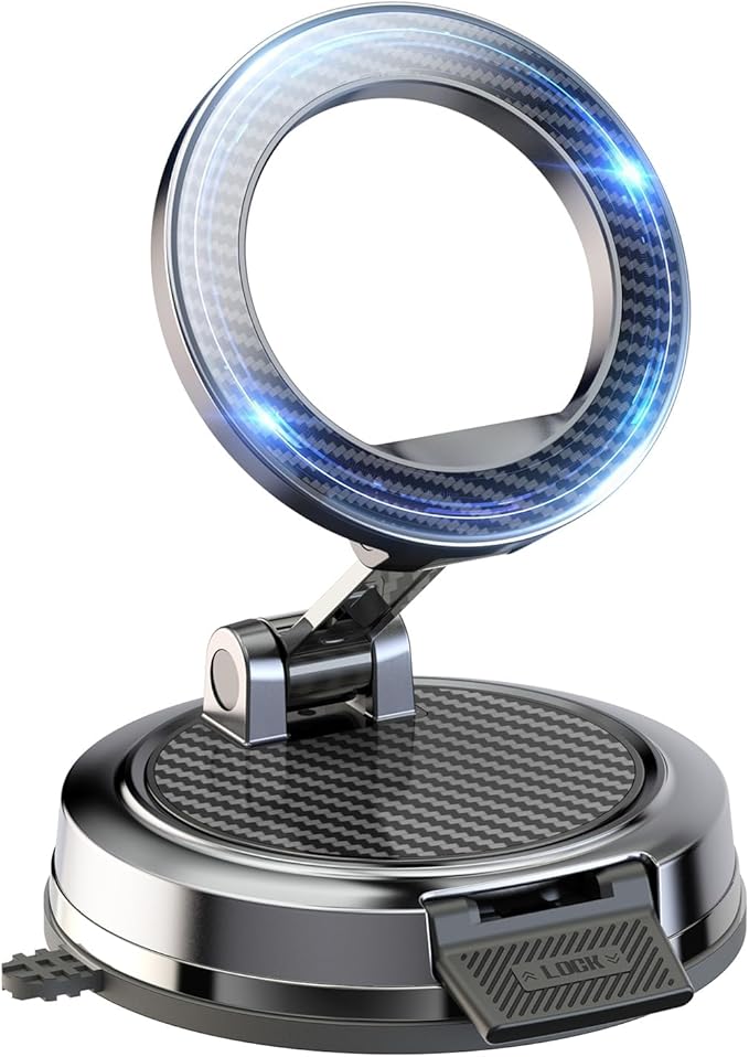 Strong Magnetic Phone Holder for Car & Desk, Compatible with MagSafe, Secure Lock, Universal 360° Rota-Table Car Phone Mount for Dashboard, Glass, Table, Carbon Fiber