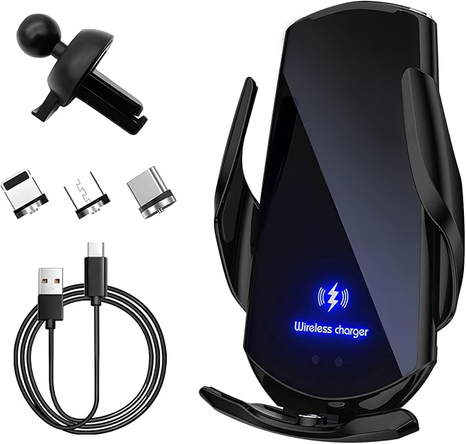 Wireless Car Charger, 15W Fast Charging Mount Electric Induction Car Phone Holder, Universal Auto-Clamping Magnetic Charger Air Vent Mount Bracket for Most Smartphones (Black)