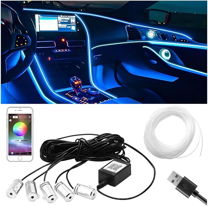 Zpana Car LED Interior Strip Light with APP Control, 16 Million Colors 5-in-1 RGB Sound Active Ambient Light with 236" Fiber Optic, Auto Inside USB Atmosphere Light Strip, Universal Fit