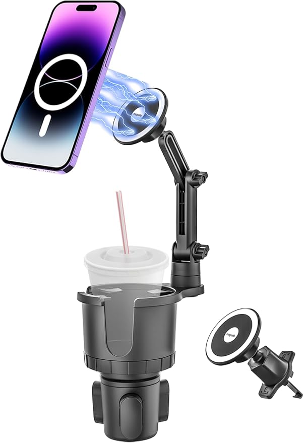 for Magsafe Car Mount Cup Holder - [Bottle Friendly] 2-Pack Magnetic Phone Holder for Car Cup Vent with Height Adjustable Arm, for iPhone Air 17 Pro Max 16 15 14 13 12 11, S25, 4.7 to 7" Smartphones