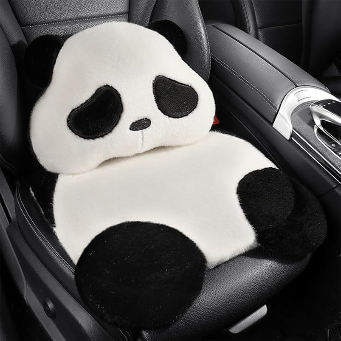 Car Seat Cushion,Lumbar Support Pillow for Car Seat,Cute Panda Cushion for Most Car, Truck, SUV, or Van Front （1 Seat Cushion,1 Pillow）