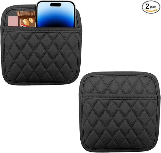 2 PCS Car Side Pocket Organizer, Waterproof Leather Self-Adhesive Automotive Storage Pocket Pouch, Universal Seat Gap Storage Bag for Phone Card Sunglasses, Car Accessories (Medium)