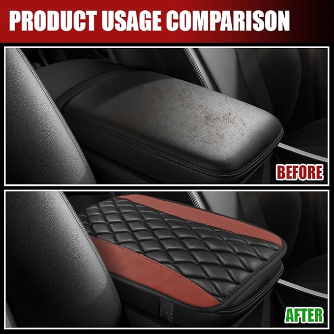 Car Center Console Cushion Pad, Armrest Cover for Car, Leather Waterproof Armrest Seat Box Cover, Auto Accessories Comfortable Arm Rest Box Cushion Pad for Most Vehicles (Coffee)
