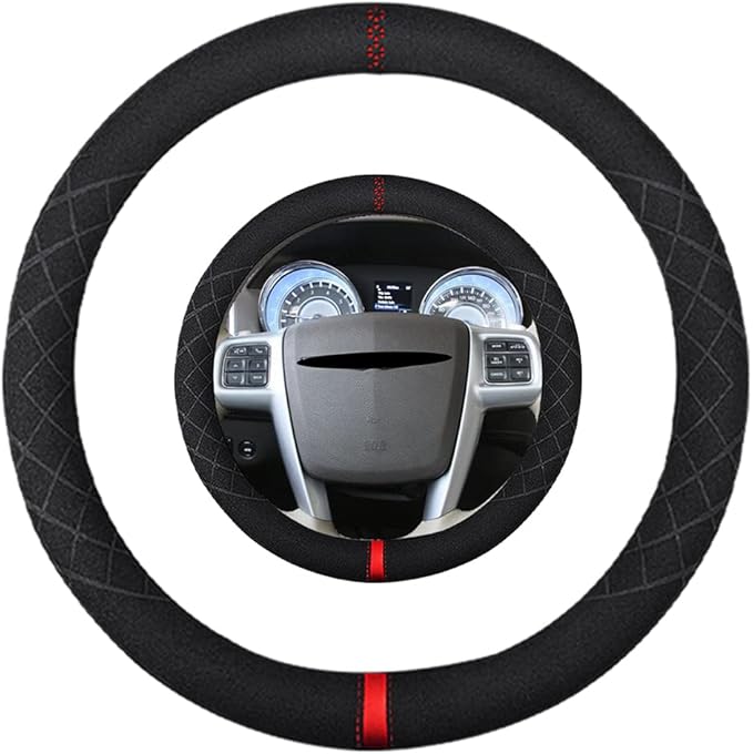 Suede Steering Wheel Cover,Compatible with Chrysler 200 Pacifica Sebring Town & Country SuedeLeather Sport Non-Slip Wheel Cover Car Interior Accessories 15.5 16 inch for Man and Women