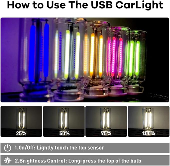 4Pcs Car USB Night Light, Touch Adjustment LED Ambient Lighting Plug in USB Automotive Night Lamps, Mini LED Bulb for Car, Camping, Holiday, Decoration, Bedroom, Party(White)