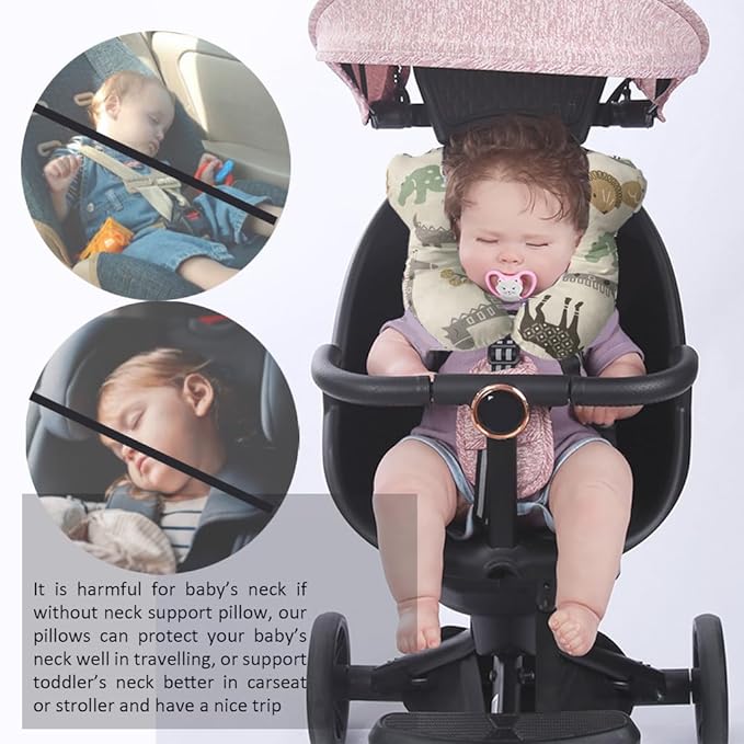Baby Neck Pillows, Comfortable Baby Travel Head Neck Support Pillow for Car Seat Stroller Pushchair, Soft PP Cotton Travel Pillow for 0-2 Years Old Toddler Infant Newborn, Zoo