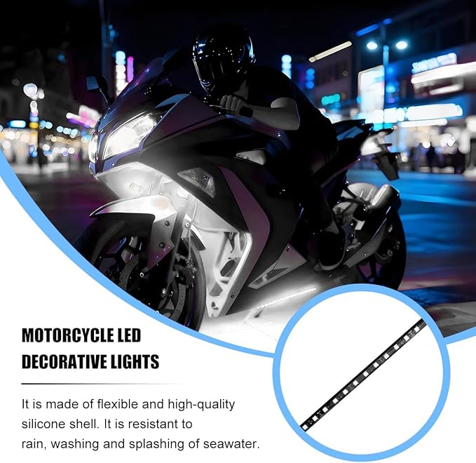 Motorcycle RGB LED Light Kit, 6PCS DC 12V Waterproof Motorbike Underglow Strip Lights Kit, Golf Cart Exterior Ground Effect Atmosphere Lamp, Universal for SUV RV Truck (White)
