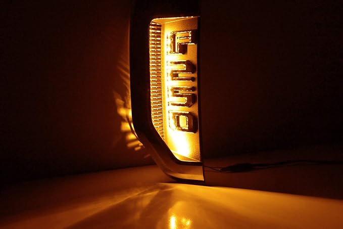 iJDMTOY Amber Yellow LED Background Illumination Kit Compatible with 2017-2021 Ford F250 F350 F450 Super Duty Side Fender Chrome Emblem