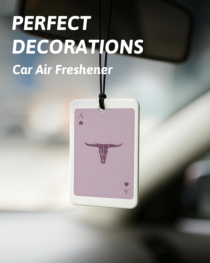 Boho Purple Western Car Air Freshener 4 Pcs, Preppy Cowgirl Cow Skull Cactus Ace Card Hanging Air Freshener for Cars Closet Drawer Books, Cute Western Car Accessories Mirror Decor for Women