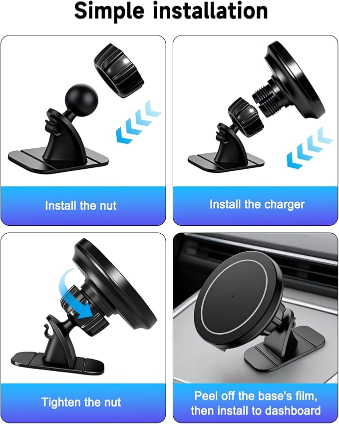 for MagSafe Car Mount Charger, 15W Fast Charging Magnetic Wireless Car Charger, [3000gf Ultra Magnet] Magnetic Phone Holder for Your Car, 360° Air Vent/Dashboard Car Bracket Stand for iPhone & Android