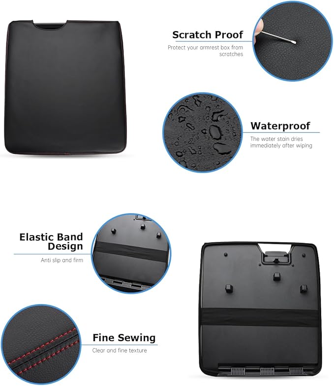 INTGET Center Console Armrest Cover for 2026 Ford F150 Accessories 2015-2023 2024 2025/for F250 F350 F450 F550 2017-2026 40/20/40 Jump Seat Car Arm Rest Lid Seat(red stitches, 2015-2026 Jump Seat)