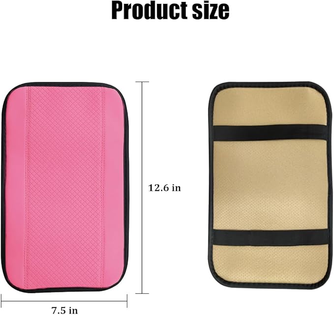 Car Center Console Cover, PU Leather Vehicle Armrest Seat Box Cover Protector, Comfortable Automotive Interior Arm Rest Cushion Pad Accessories, Universal for SUV Sedan Truck (Pink)