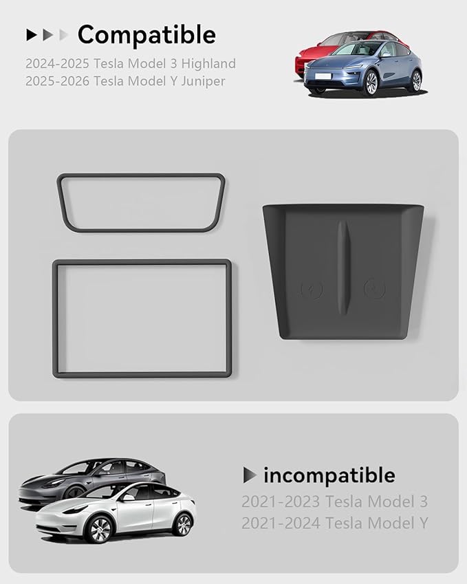 Farmogo Protector Trim Frame for 15.4'' Tesla Model Y & Model 3 Highland 2024-2026 Accessories with Wireless Silicone Charging Mat Screen Edge & Rearview Mirror Protector Frame (3PCS Black)