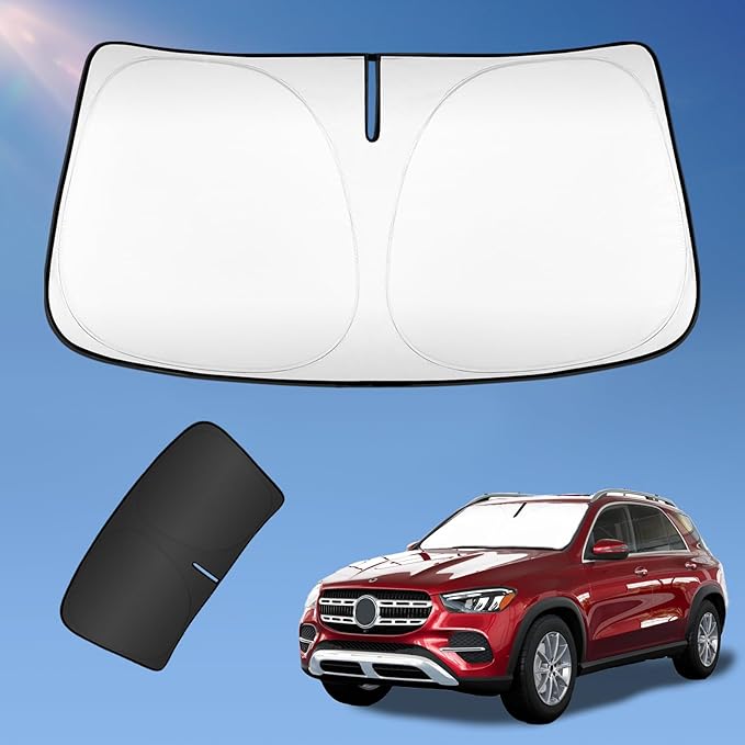 Sun Shade Sunshade for Mercedes Benz GLE Class 2020-2025 2026 Windshield Cover, 4-Layers Sun Shield for GLE 450 GLE350 250T Silver Coating Sun Visor Foldable Window Shade Car Accessories