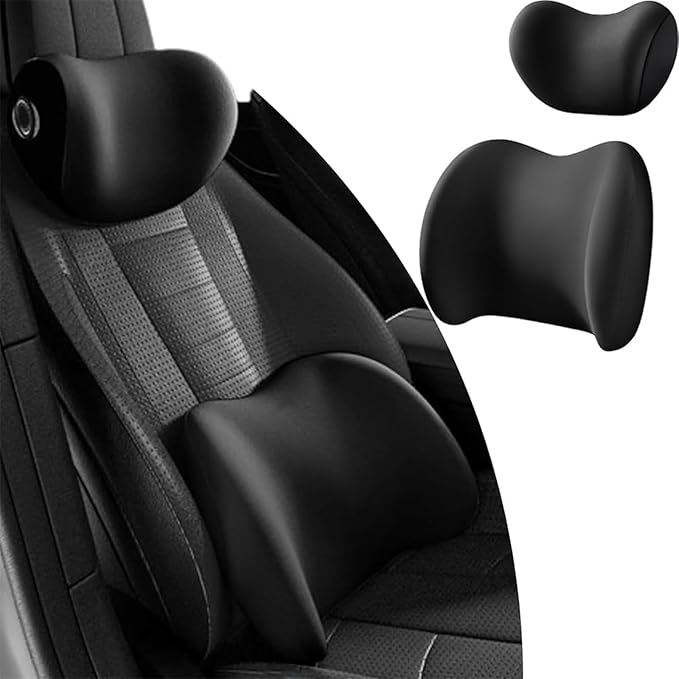 Headrest Lumbar Pillows Car Seat for Ford F150 2011-2025, Ergonomic Neck Back Support Cushion, Comfortable Breathable Washable Cover, Memory Foam,Black